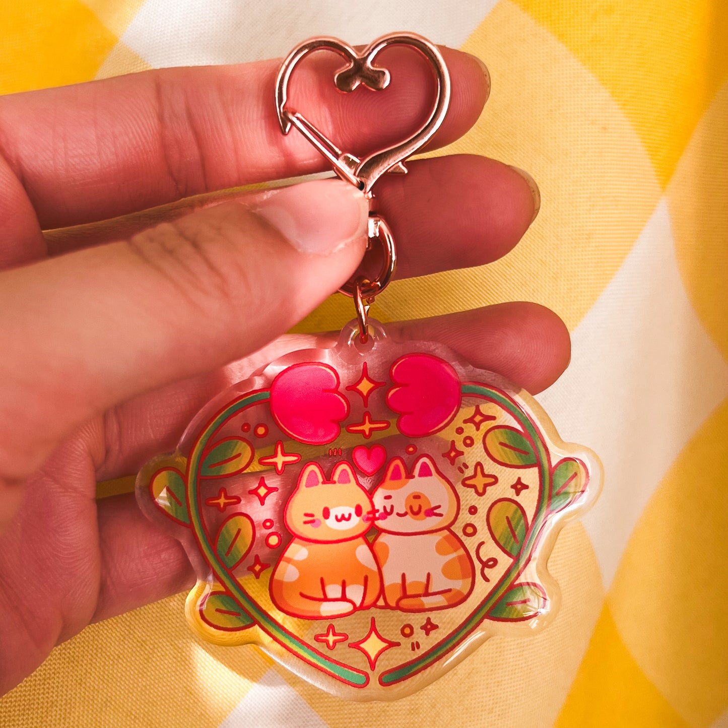 Cats and Flowers Epoxy Keychain
