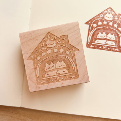 Cat Home Rubber Stamp