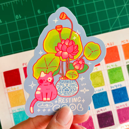 Cat and Lillies Sticker