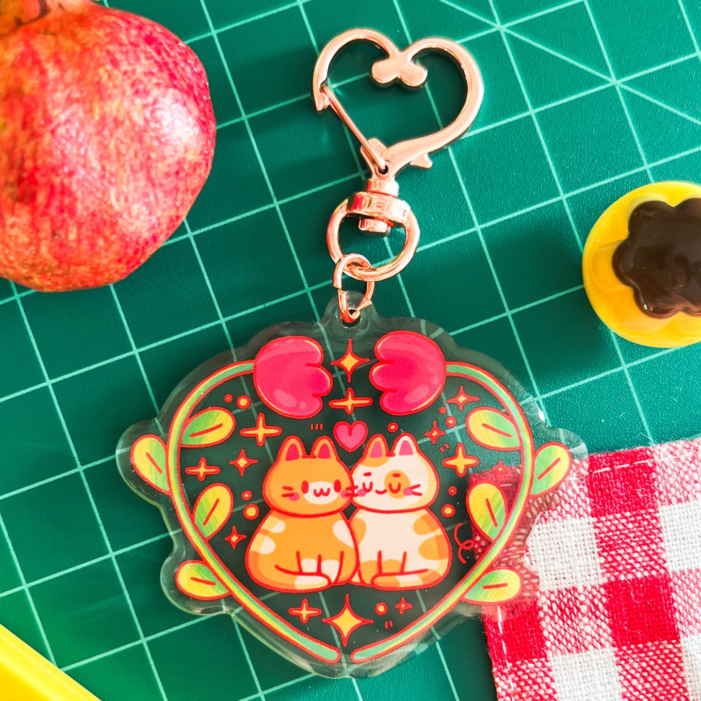 Cats and Flowers Epoxy Keychain