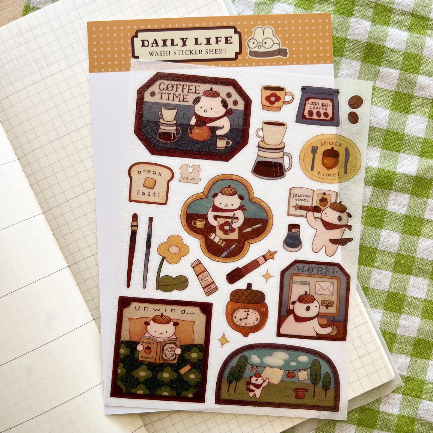 Acorn Dog's Daily Life Washi Sticker Sheet