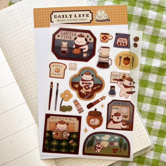 Acorn Dog's Daily Life Washi Sticker Sheet
