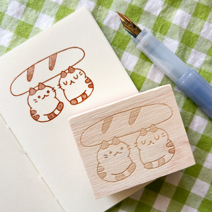 Baguette and Cat Wooden Stamp