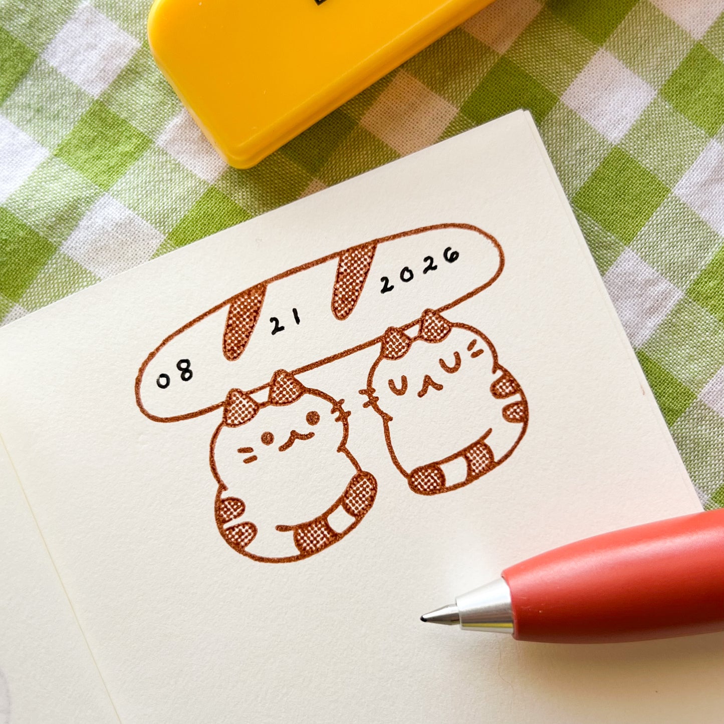 Baguette and Cat Wooden Stamp
