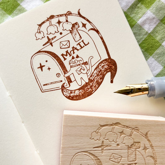 Cat Mail Box Wooden Stamp
