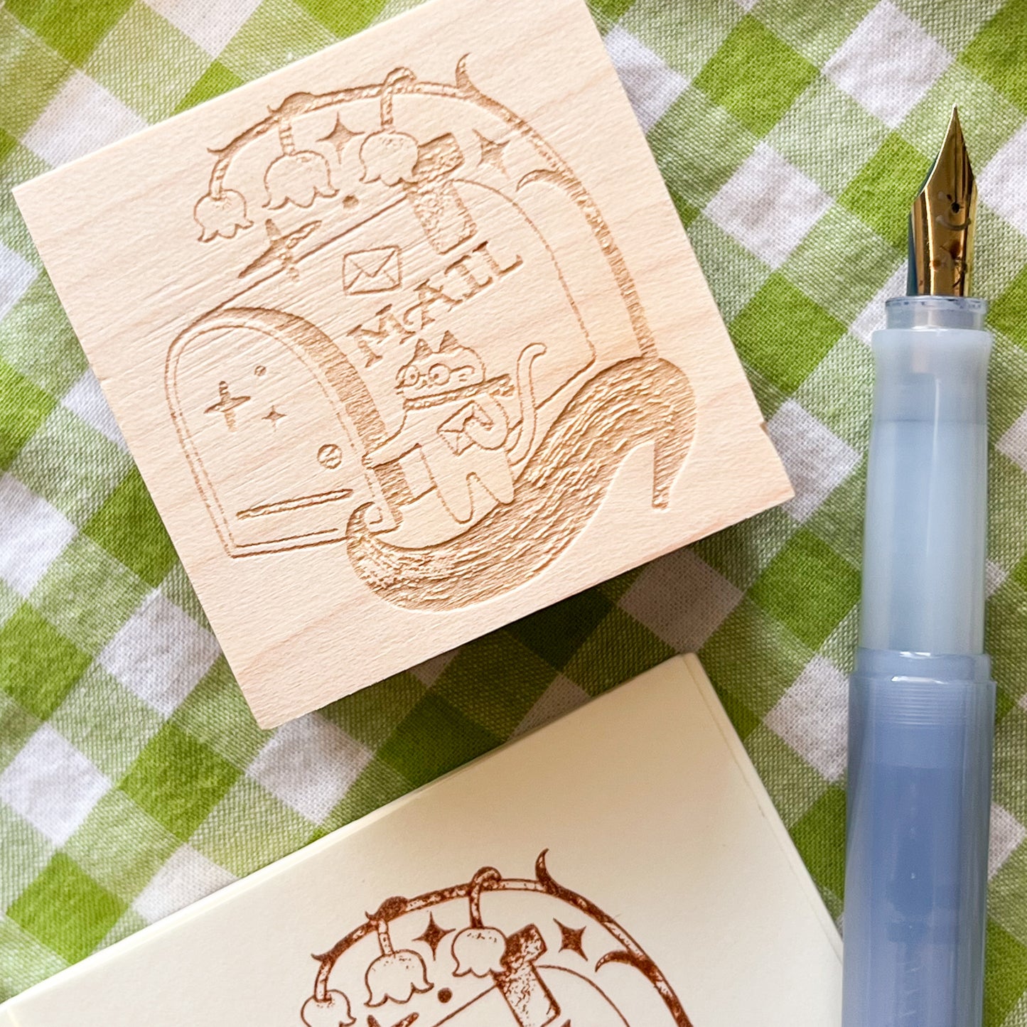 Cat Mail Box Wooden Stamp