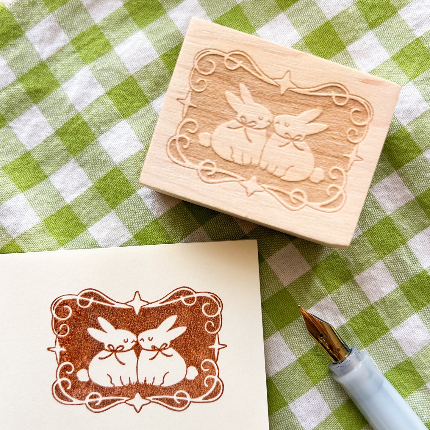 Two Bunnies Wooden Stamp