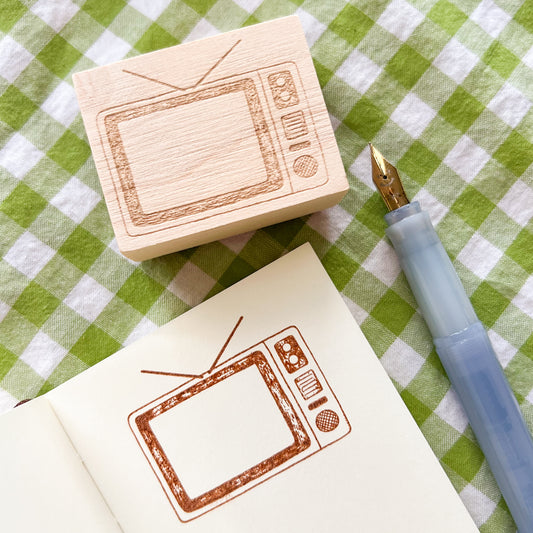 Retro TV Rubber Wooden Stamp
