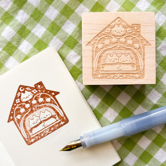 Cats Home Wooden Stamp
